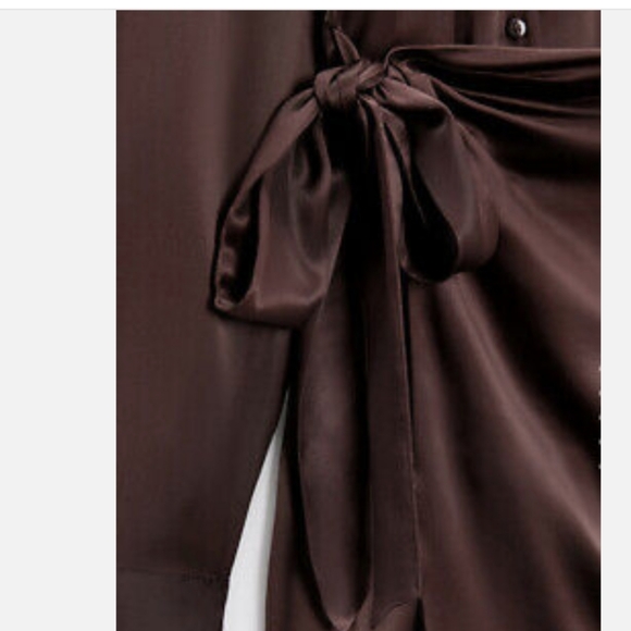 ZARA NWT WOMAN V-NECK SATIN DRESS Dark brown - Picture 4 of 4